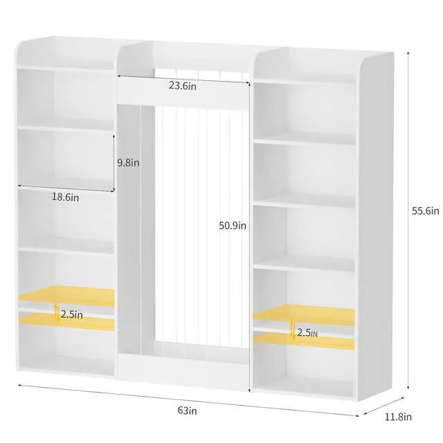 Alt view image 2 of 7 - 63" W Kids Bookshelf, Toy Storage with 233L Stuffed Animal Zoo for 100+ Plush Toys, 12-Tier Open Cube Organizer Shelf with 10 Cubbies for Boys/Girls, Playroom/Kids Room/Classroom, Home Decor