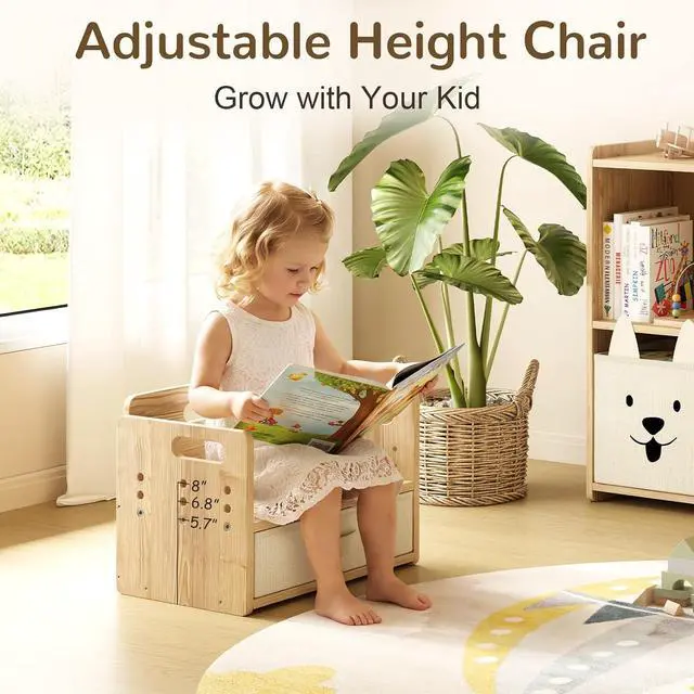 Alt view image 5 of 7 - Kids Bookshelf and Toy Storage with Adjustable Chair