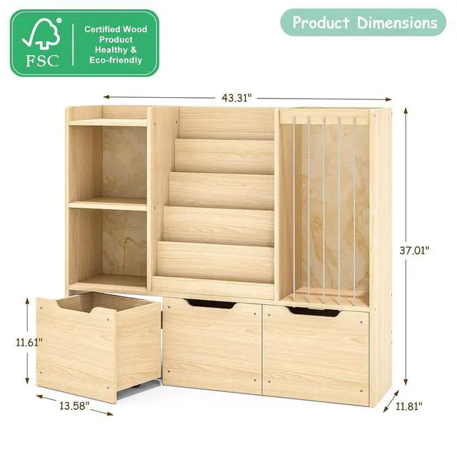 Alt view image 3 of 7 - Kids Bookshelf and Stuffed Animal Storage Organizer