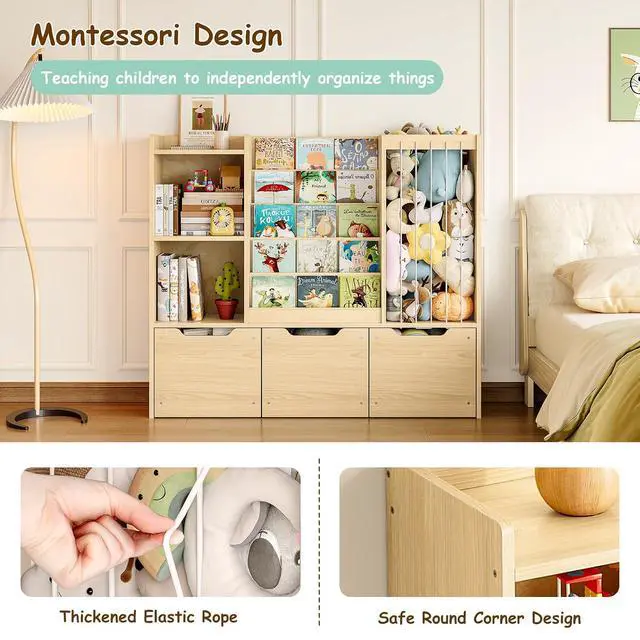 Alt view image 5 of 7 - Kids Bookshelf and Stuffed Animal Storage Organizer