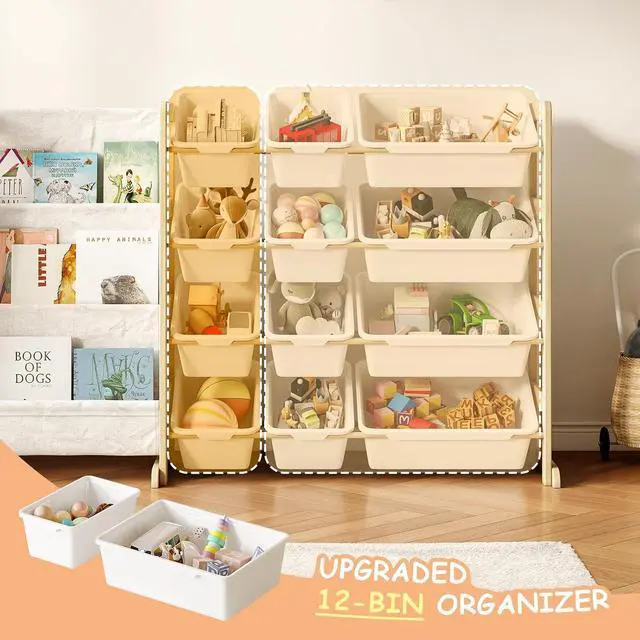 Alt view image 2 of 7 - 3-in-1 Kids Bookshelf with Toy Storage, Front Rack, 12 Bins