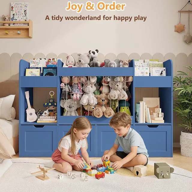 Alt view image 7 of 7 - 63"W Toy Storage Organizer, 3-Tier Kids Bookshelf with 4 Rolling Drawers