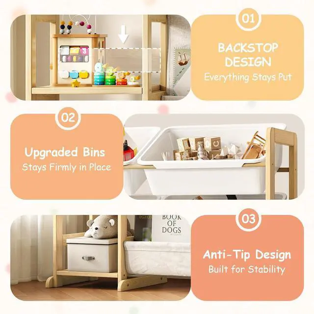 Alt view image 5 of 7 - 3-in-1 Kids Bookshelf with Toy Storage, Front Rack, 12 Bins