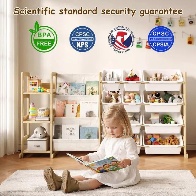 Alt view image 7 of 7 - 3-in-1 Kids Bookshelf with Toy Storage, Front Rack, 12 Bins