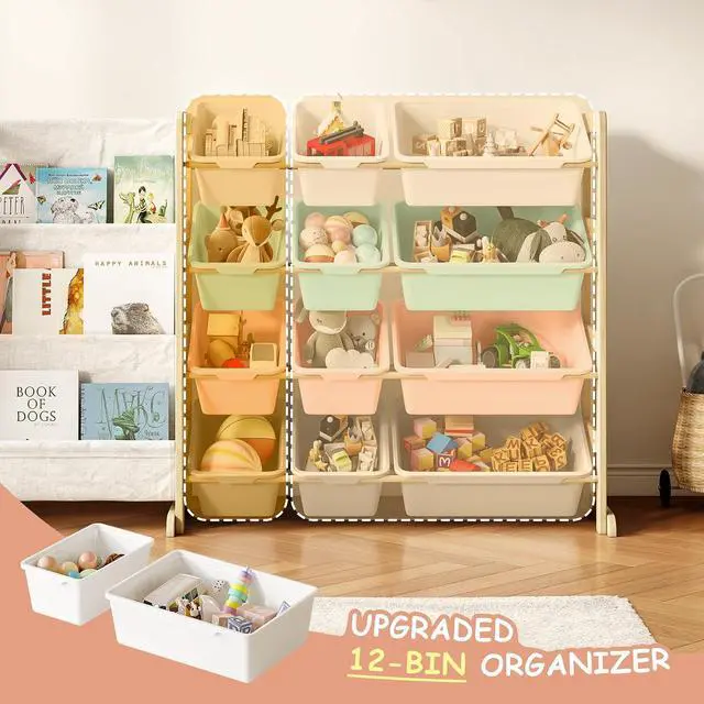 Alt view image 2 of 7 - 3-in-1 Kids Bookshelf with Toy Storage, Front Rack, 12 Color Bins