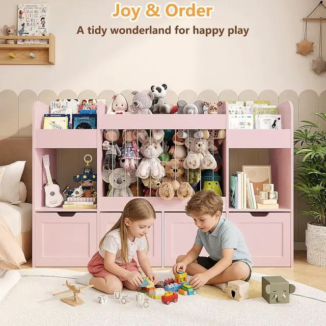 Alt view image 7 of 7 - 63"W Toy Storage Organizer, 132L Stuffed Animal Zoo with 4 Rolling Drawers