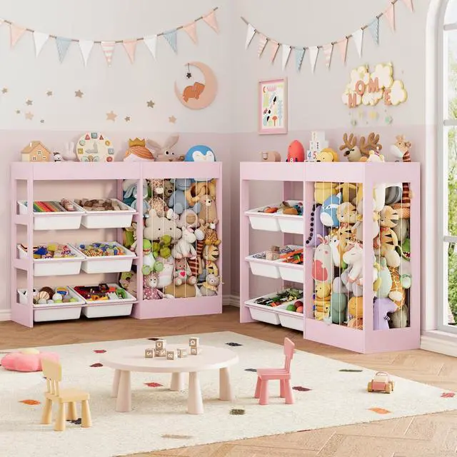 Alt view image 6 of 6 - VontinT 50.6" W Toy Organizers and Storage with Stuffed Animal Zoo, Wooden