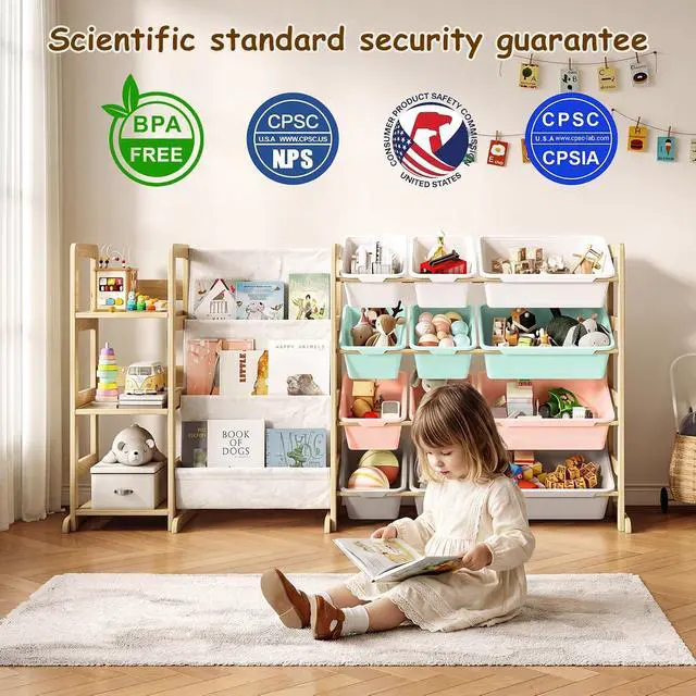 Alt view image 7 of 7 - 3-in-1 Kids Bookshelf with Toy Storage, Front Rack, 12 Color Bins