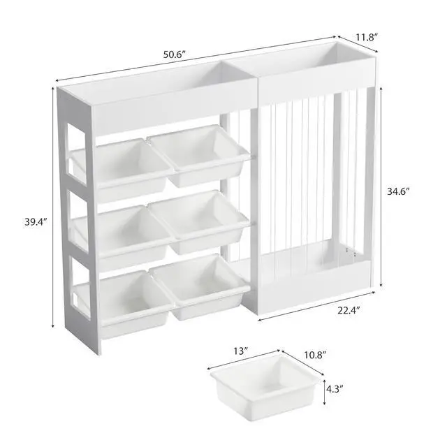 Alt view image 2 of 7 - 50.6"Wx39.4"H Toy Storage Organizer, Toy Shelf with Stuffed Animal Storage Zoo for 80+ Plushies, 6 Removable Plastic Bins, Wooden Organization for Playroom, Nursery(White)