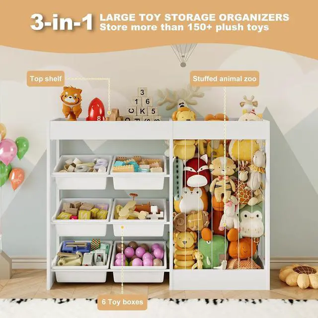 Alt view image 4 of 7 - VontinT 2Pcs 50.6" W Toy Organizer with Stuffed Animal Storage&Bins, Wooden