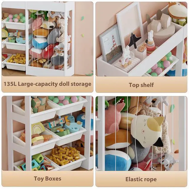 Alt view image 6 of 7 - VontinT 2Pcs 50.6" W Toy Organizer with Stuffed Animal Storage&Bins, Wooden