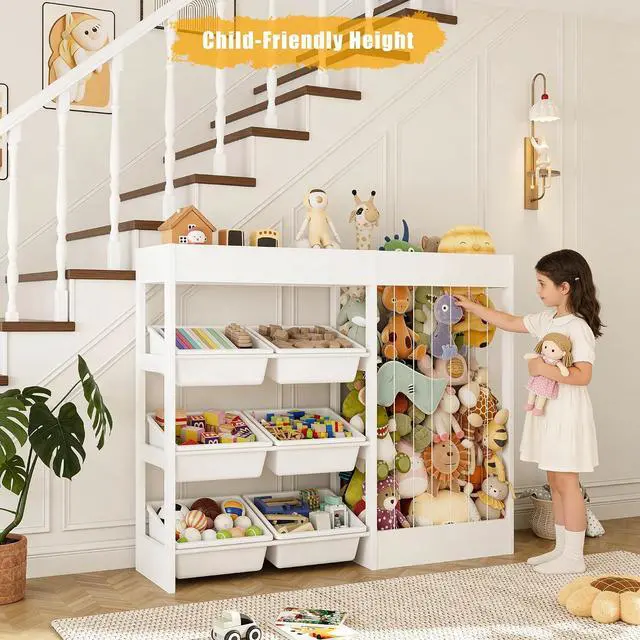 Alt view image 5 of 7 - VontinT 2Pcs 50.6" W Toy Organizer with Stuffed Animal Storage&Bins, Wooden