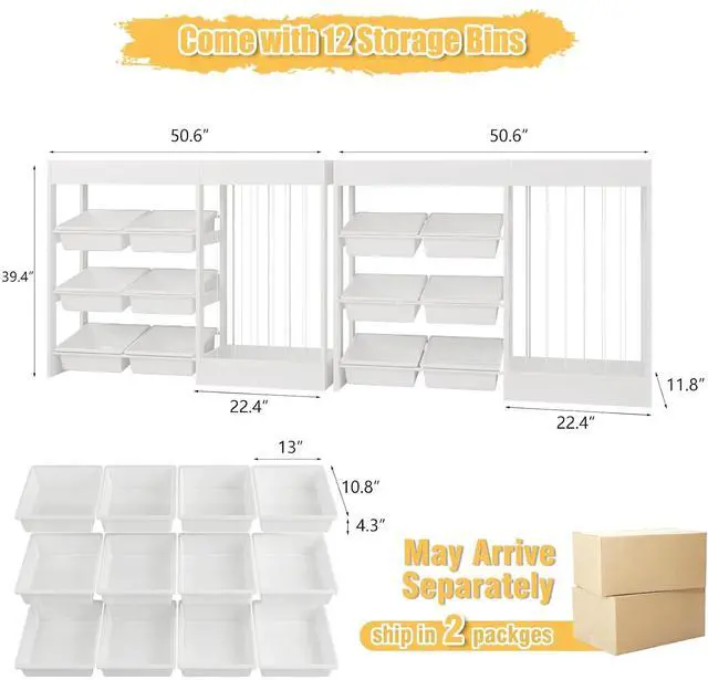 Alt view image 2 of 7 - VontinT 2Pcs 50.6" W Toy Organizer with Stuffed Animal Storage&Bins, Wooden