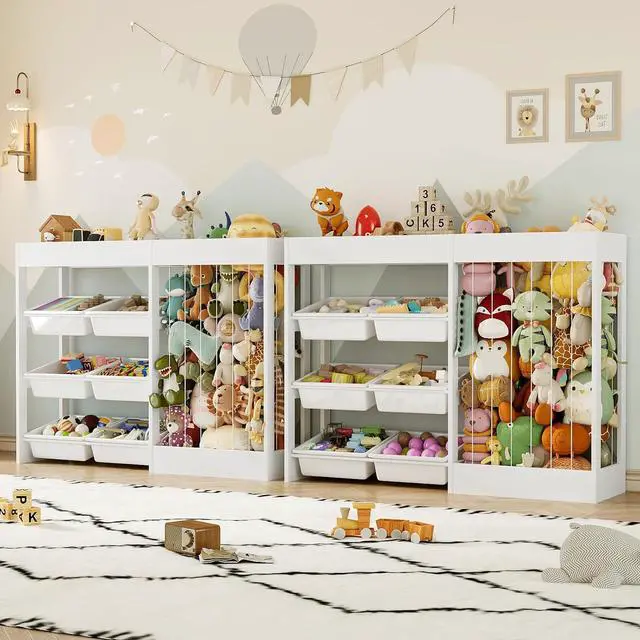 Main image of VontinT 2Pcs 50.6" W Toy Organizer with Stuffed Animal Storage&Bins, Wooden