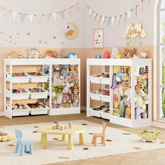 Alt view image 3 of 7 - VontinT 2Pcs 50.6" W Toy Organizer with Stuffed Animal Storage&Bins, Wooden