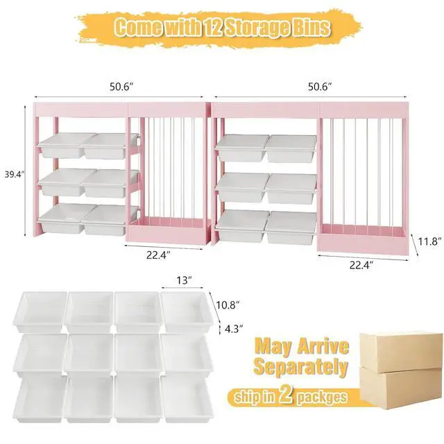 Alt view image 2 of 7 - VontinT 2Pcs 50.6" W Toy Storage with Stuffed Animal Organizer&Bins, Wooden