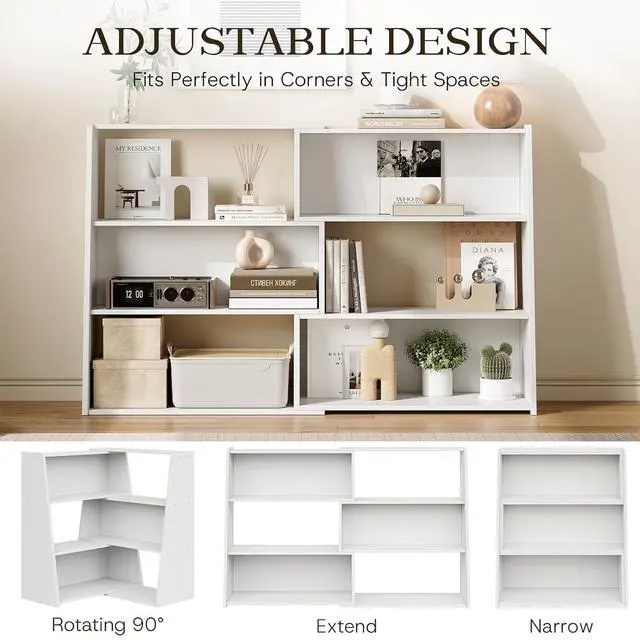 Alt view image 3 of 7 - Extendable Bookshelf, Adjustable Low Bookcase, White