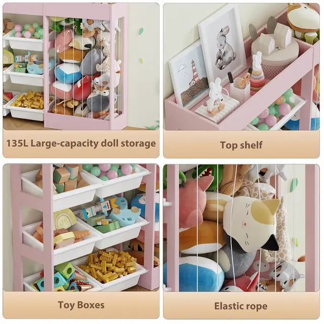 Alt view image 4 of 6 - VontinT 50.6" W Toy Organizers and Storage with Stuffed Animal Zoo, Wooden