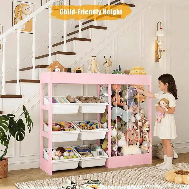 Alt view image 3 of 6 - VontinT 50.6" W Toy Organizers and Storage with Stuffed Animal Zoo, Wooden