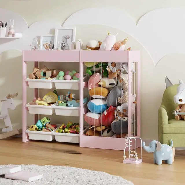 Alt view image 7 of 7 - VontinT 2Pcs 50.6" W Toy Storage with Stuffed Animal Organizer&Bins, Wooden