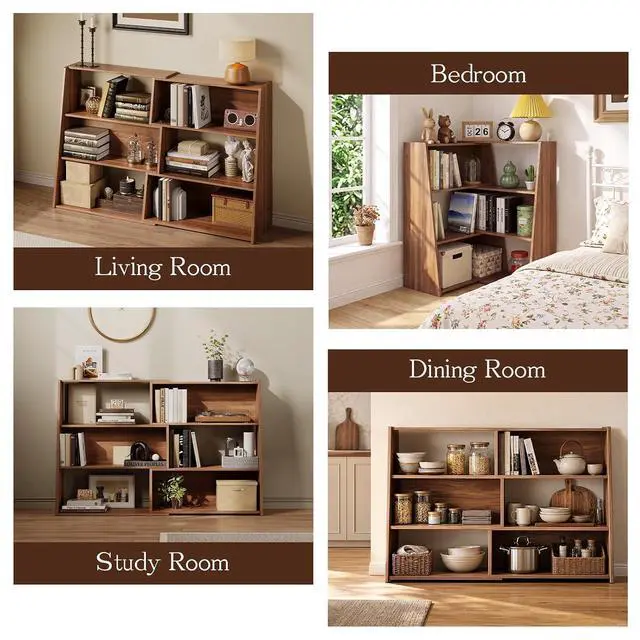 Alt view image 6 of 7 - Extendable Bookshelf, Adjustable Low Bookcase, Walnut