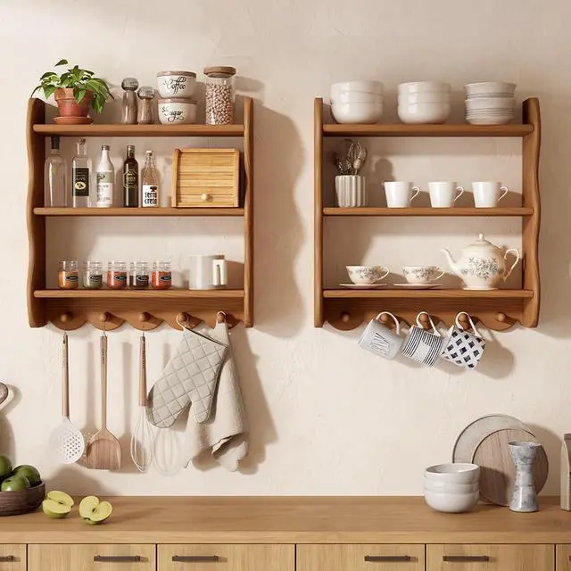 Alt view image 3 of 7 - 2-Pack Solid Pine Wood Floating Shelves for Wall