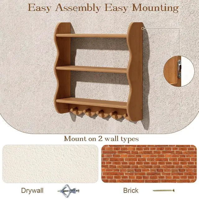 Alt view image 4 of 7 - 2-Pack Solid Pine Wood Floating Shelves for Wall