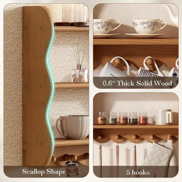 Alt view image 7 of 7 - 2-Pack Solid Pine Wood Floating Shelves for Wall