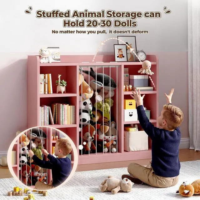 Alt view image 3 of 7 - Toy Storage Organizer with 6 Cube, Stuffed Animal Storage, Pink
