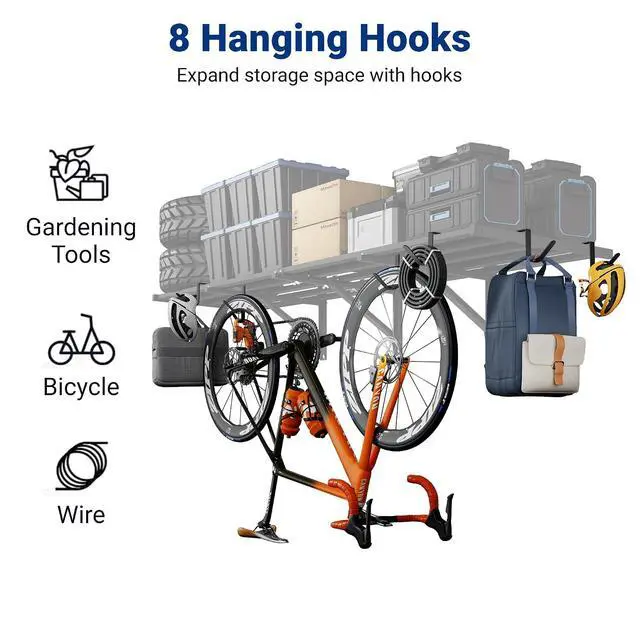 Alt view image 4 of 7 - 4-Pack 2x6ft Garage Wall Shelving with 8 Hooks, 1200lbs, Black