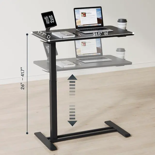 Alt view image 2 of 7 - H7 32" Pneumatic Height-Adjustable Overbed Table with Wheels