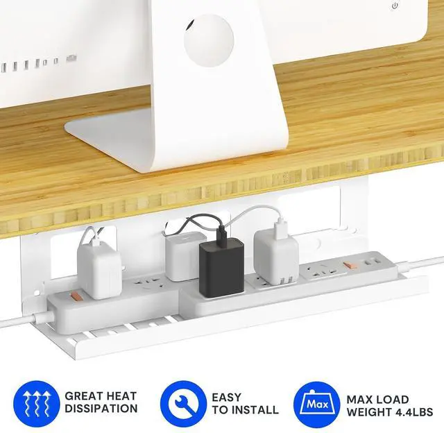 Alt view image 3 of 5 - Under Desk Cable Management for Office and Home - Standing Desk Metal Raceway Wires Tray (White)