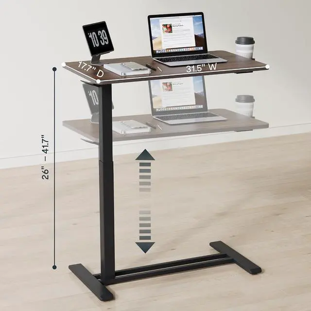 Alt view image 3 of 7 - H7 32" Pneumatic Height-Adjustable Overbed Table with Wheels