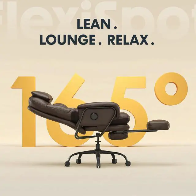 Alt view image 3 of 7 - 2-in-1 Chaise Lounge Chair Indoor with Wheels Footrest 90-165° Reclining Lumbar Support, Chairs for Living Room Bedroom Study Relaxing Working Sleeping, Black PU Leather, HC4 Basic Back