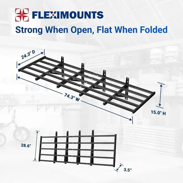 Alt view image 7 of 7 - Fold-Down 4-Pack 2x6ft Garage Wall Shelving, 1800lbs Load,Black