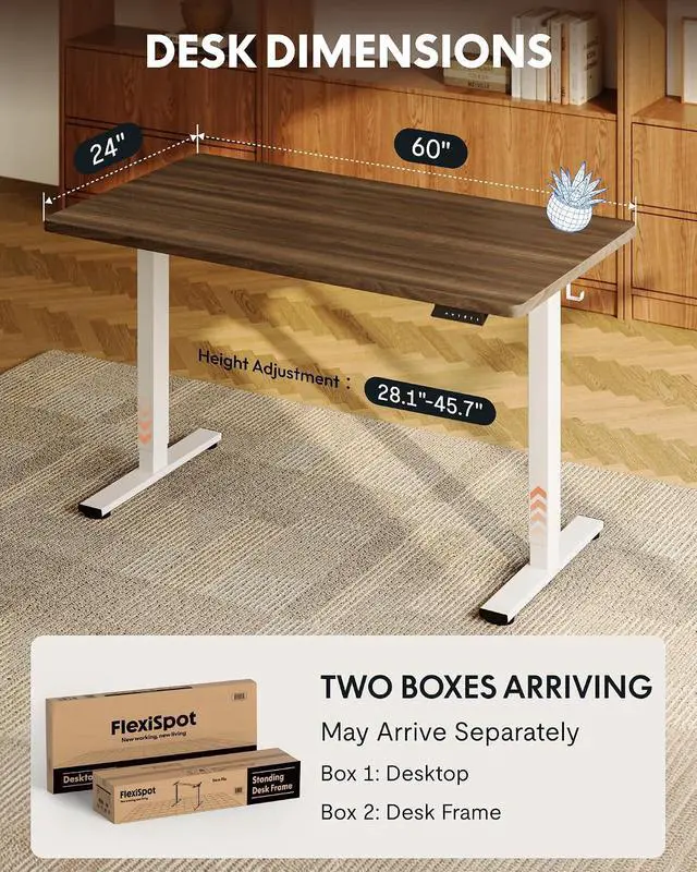 Alt view image 5 of 7 - EN1 60"x24" One-Piece Standing Desk, Black Walnut