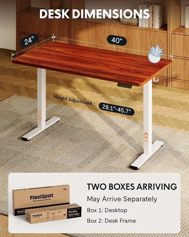 Alt view image 6 of 7 - EN1 40"x24" One-Piece Standing Desk, Mahogany