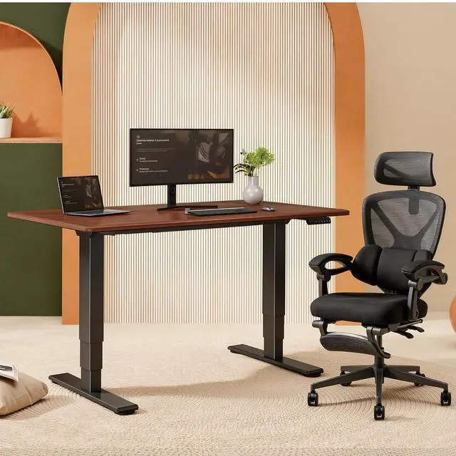 Alt view image 2 of 7 - E6 Solid Wood Dual Motor 3-Stage Electric Standing Desk, 55 x 28