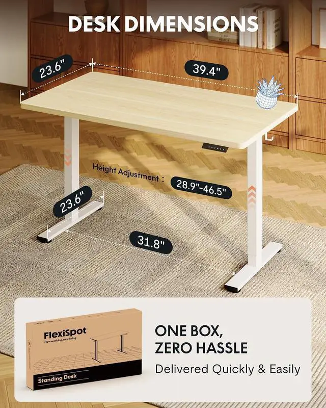 Alt view image 5 of 7 - EN1 40"x24" One-Piece Standing Desk, White Wood Grain