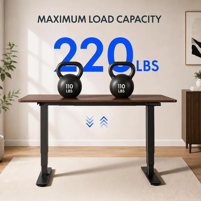 Alt view image 4 of 7 - E6 Solid Wood Dual Motor 3-Stage Electric Standing Desk, 55 x 28