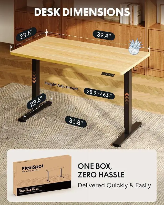 Alt view image 5 of 7 - EN1 40"x24" One-Piece Standing Desk, Maple (Black Frame)