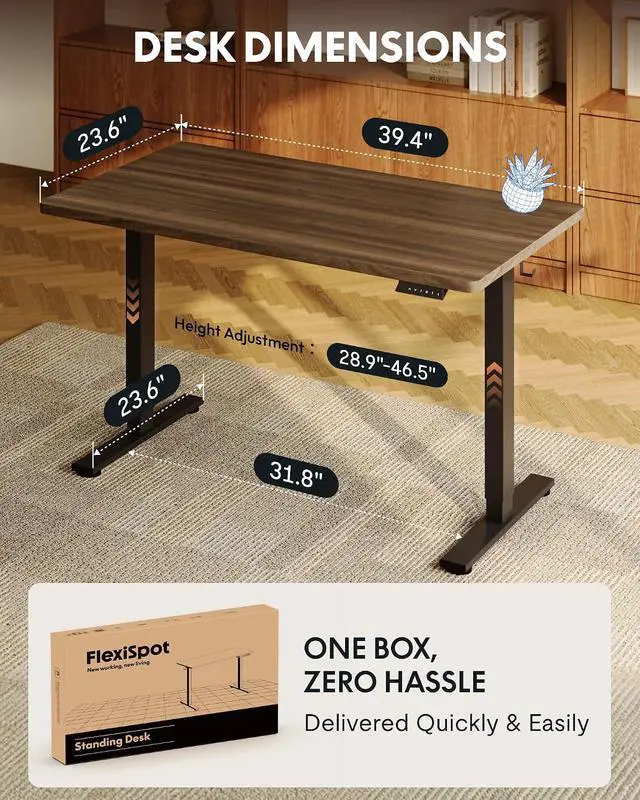 Alt view image 5 of 7 - EN1 40"x24" One-Piece Standing Desk, Black Walnut (Black Frame)
