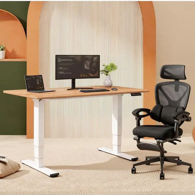 Alt view image 2 of 7 - E6 Solid Wood Dual Motor 3-Stage Electric Standing Desk, 63 x 30