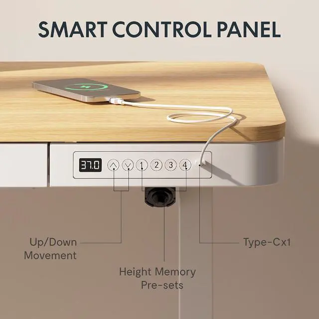 Alt view image 7 of 7 - Comhar 48" Electric Standing Desk with Drawers, USB Charging Ports, Quick Assembly, Height Adjustable Sit Stand Computer Desk with Child Lock for Scandinavian Home Office, Maple