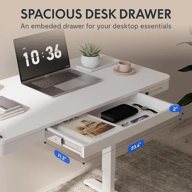Alt view image 7 of 7 - Comhar 48" Electric Standing Desk with Drawers, USB Charging Ports, Quick Assembly, Height Adjustable Sit Stand Computer Desk with Child Lock for Modern Minimalist Home Office, White