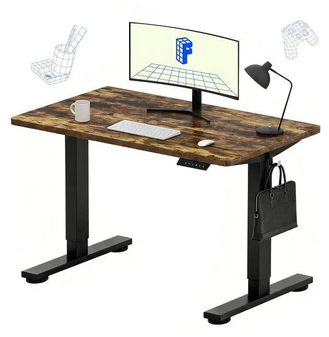 Main image of EN1 40"x24" One-Piece Standing Desk, Rustic (Black Frame)