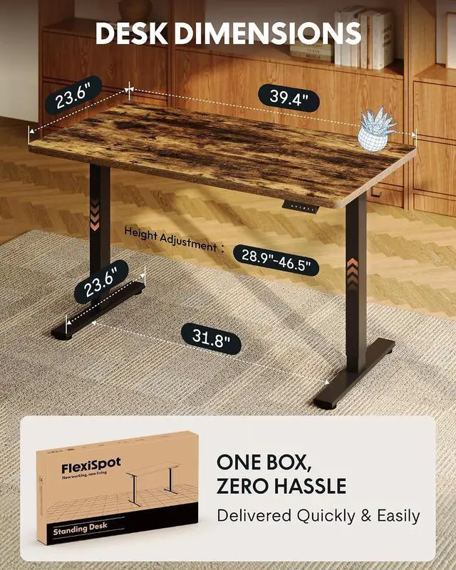 Alt view image 5 of 7 - EN1 40"x24" One-Piece Standing Desk, Rustic (Black Frame)