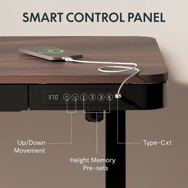 Alt view image 6 of 7 - Comhar 55" Electric Standing Desk with Storage, Built-in Drawer & USB Charging Ports, Height Adjustable Sit Stand Computer Desk, Quick Assembly, Child Lock, Walnut