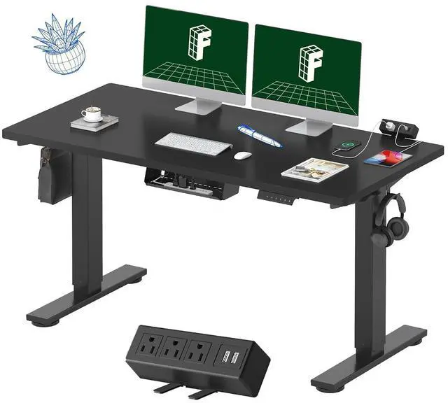 Main image of EN2 55"x28" Standing Desk with Power Strip Bundle, Black