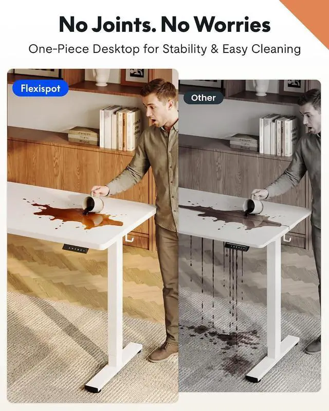 Alt view image 2 of 7 - EN1 One-Piece Standing Desk, Electric Adjustable with 4 Memory Presets, 176 LBS Capacity, Stable & Quiet, Seamless Desktop for Home Office & Dual Monitors, 55"x28" White(White Frame)